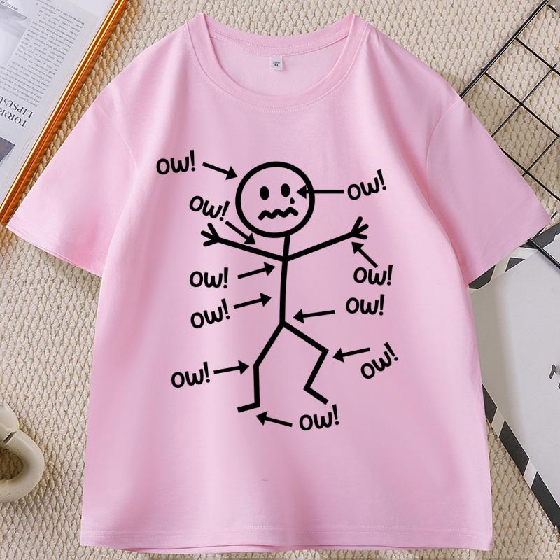 Funny Stick Figure Ow TShirt Sarcastic Pain Humor Graphic Tee Unisex Printed Graphic Tees Streetwear Clothing Unisexs Clothes
