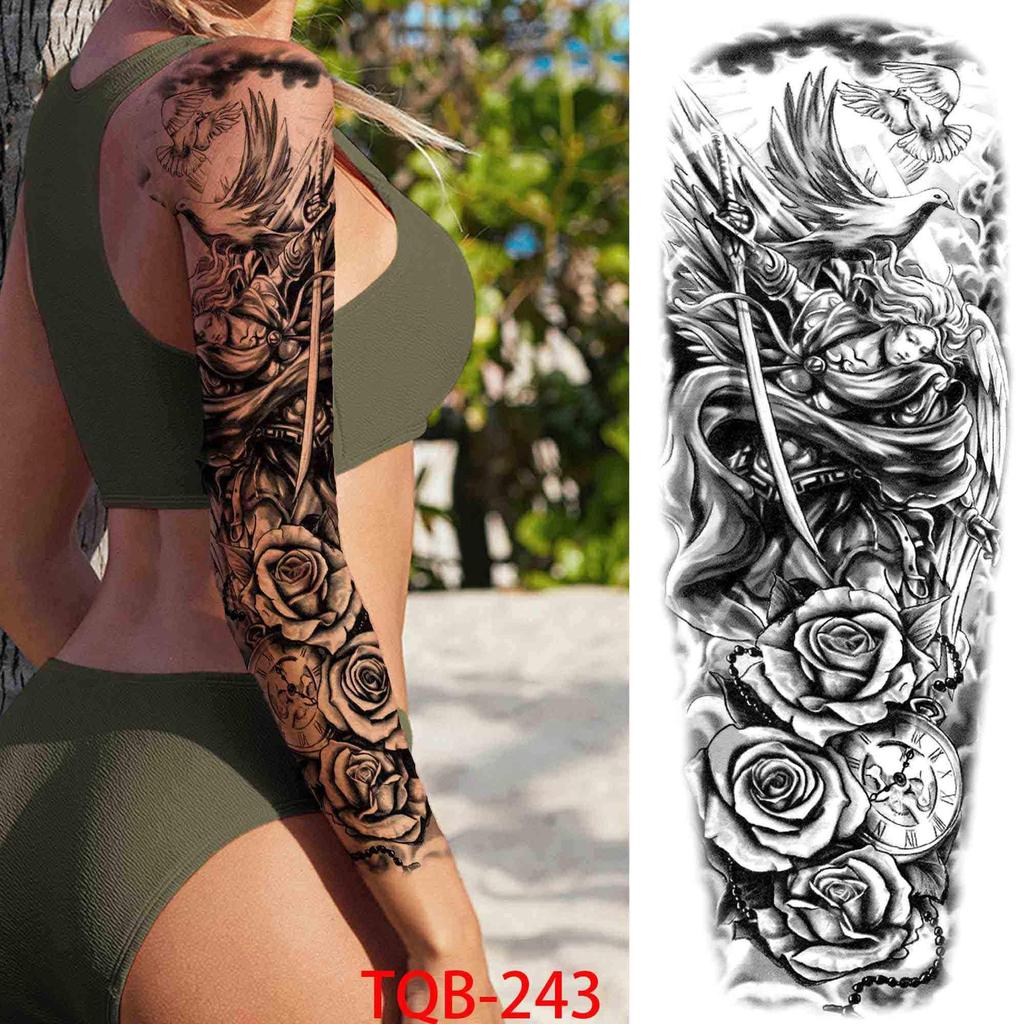 1 PC 480*170MM Full Arm Temporary Tattoo Sticker Sleeve Men Women Fashion Sexy Fake Tattoo Wolf  Lion Tiger Painting Tattoo Skull Angel Tattoo