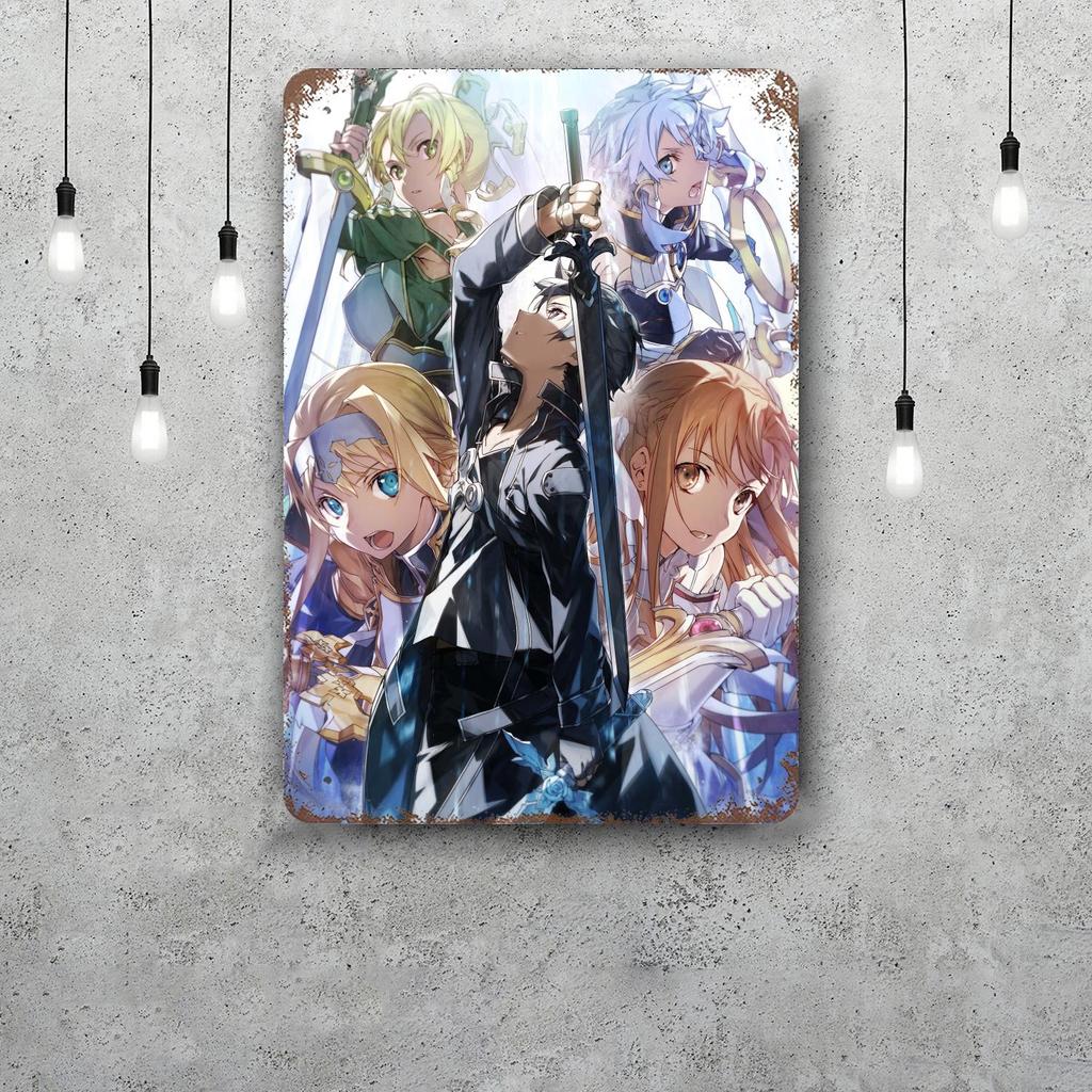 Sword Art Online Винтажная жестяная табличка Домашний декор Настенный декор Искусство Настенный плакат Украшение комнаты Декор Ретро Металлическая табличка Постеры для бара
