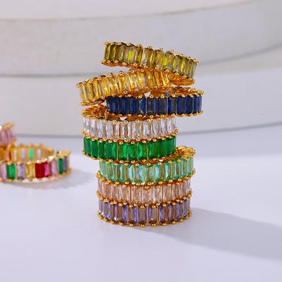 Позолоченные кольца с кубическим цирконом для женщин, открытое кольцо из нержавеющей стали, зеленое роскошное кольцо на палец с кристаллами, ювелирные изделия в стиле бохо, подарок для свадебной вечеринки