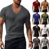 Men's Short Sleeve V-neck T-shirt Solid Color Casual T-shirt Short Sleeve