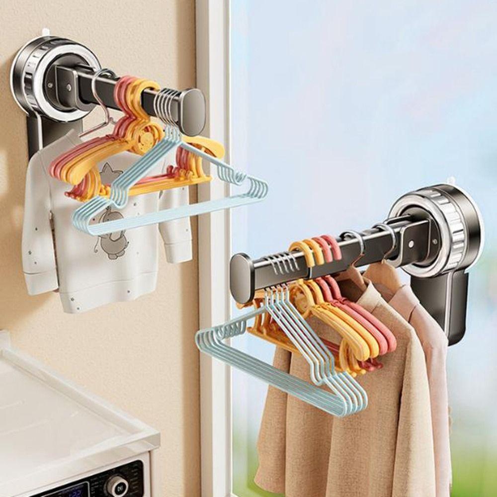 Punch-free Suction Cup Clothes Hanger Wall Mounted Expandable Clothes Drying Rack Space Saving Foldable Balcony Hanging Rack