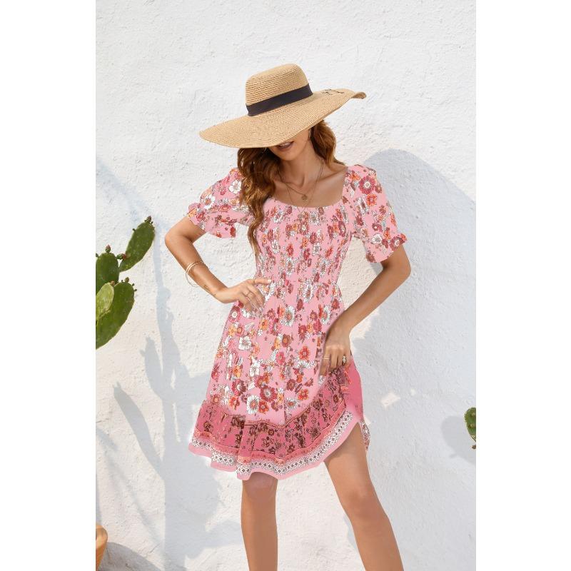 Весенне-летнее женское платье с цветочным принтом на талии в стиле бохо для отдыха и путешествий