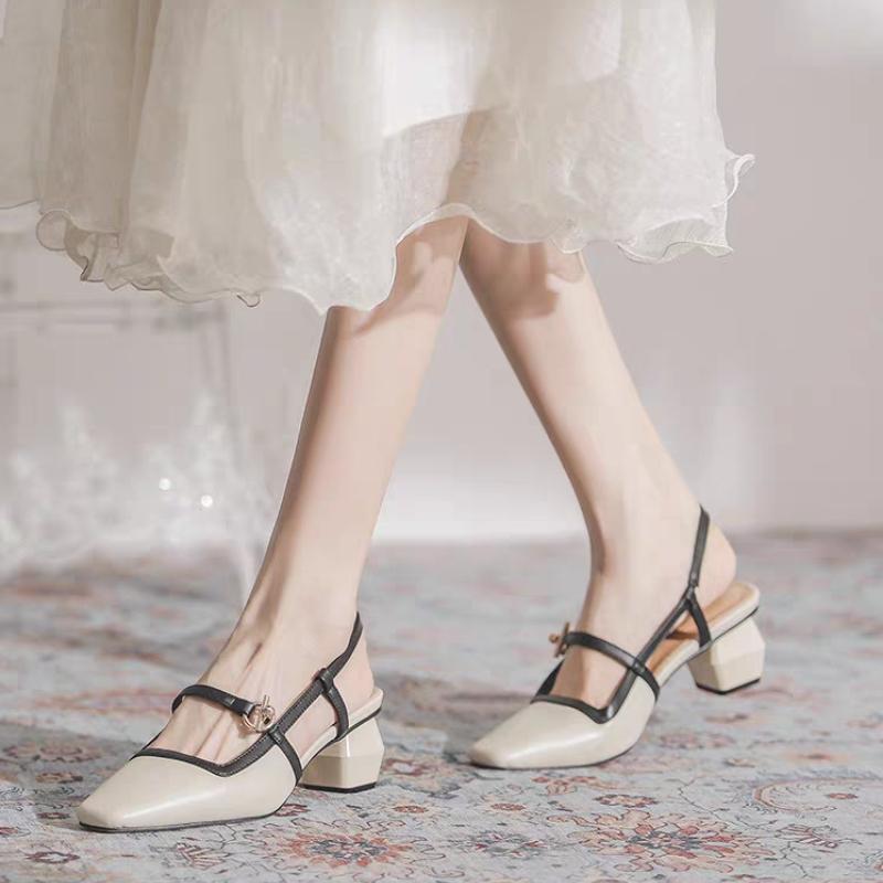 Мода 2025 Новые туфли на каблуке Каблук Женская летняя обувь Квадратный носок Женская обувь Необычный каблук Босоножки Женские сандалии Женская обувь