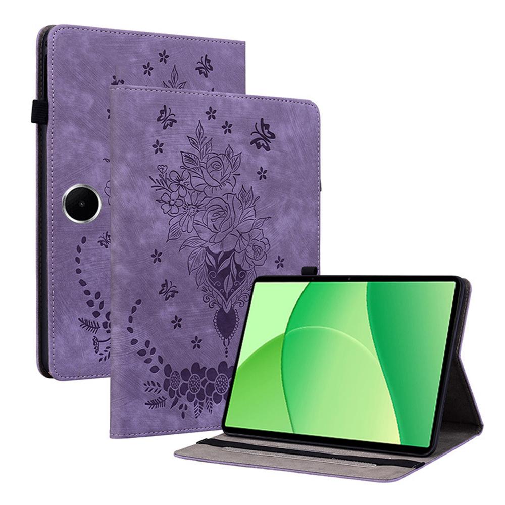 For Oppo Pad SE Case Card Holder Anti-Scratch Leather Cover Rose Flower Imprint