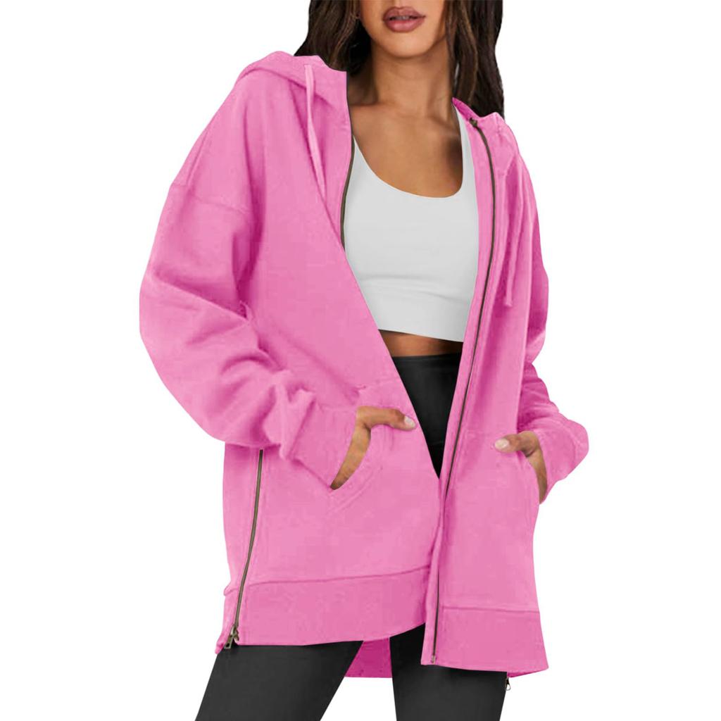 Womens Zip Up Hoodies Long Sleeve Fall Oversized Sweatshirts Jacket With Pockets Fashion Clothes Hoodies For Women