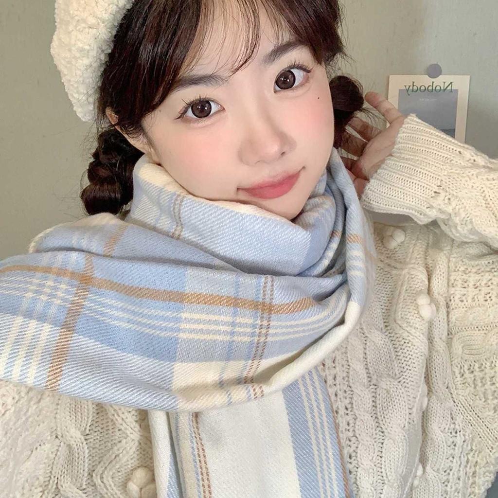 Plaid Scarf Women's Autumn and Winter Imitation Cashmere Shawl Versatile Fresh and Cute Campus Skin Friendly Student Korean Style Warm Scarf