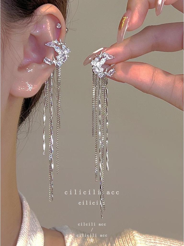 Корейские клипсы для непроколотых ушей – классный дизайн с кисточками и жемчужными бабочками для женщин