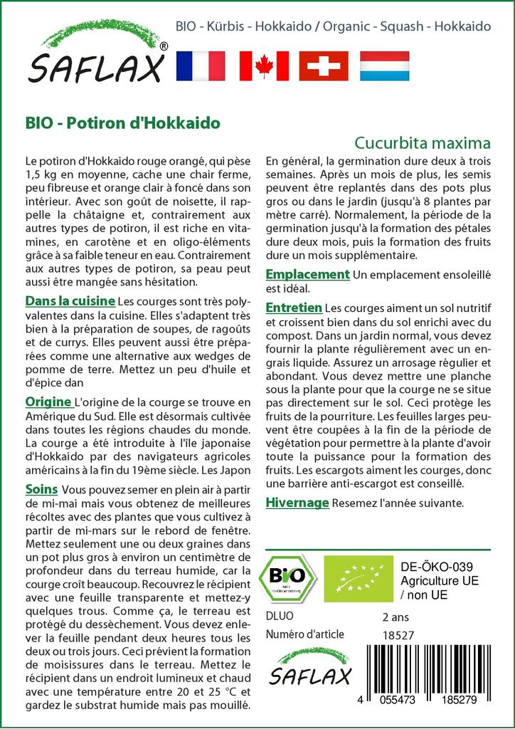 SAFLAX Garden in the Bag - Органический - Тыква - Хоккайдо - 5 семян - С субстратом в подходящем пакете - Cucurbita maxima