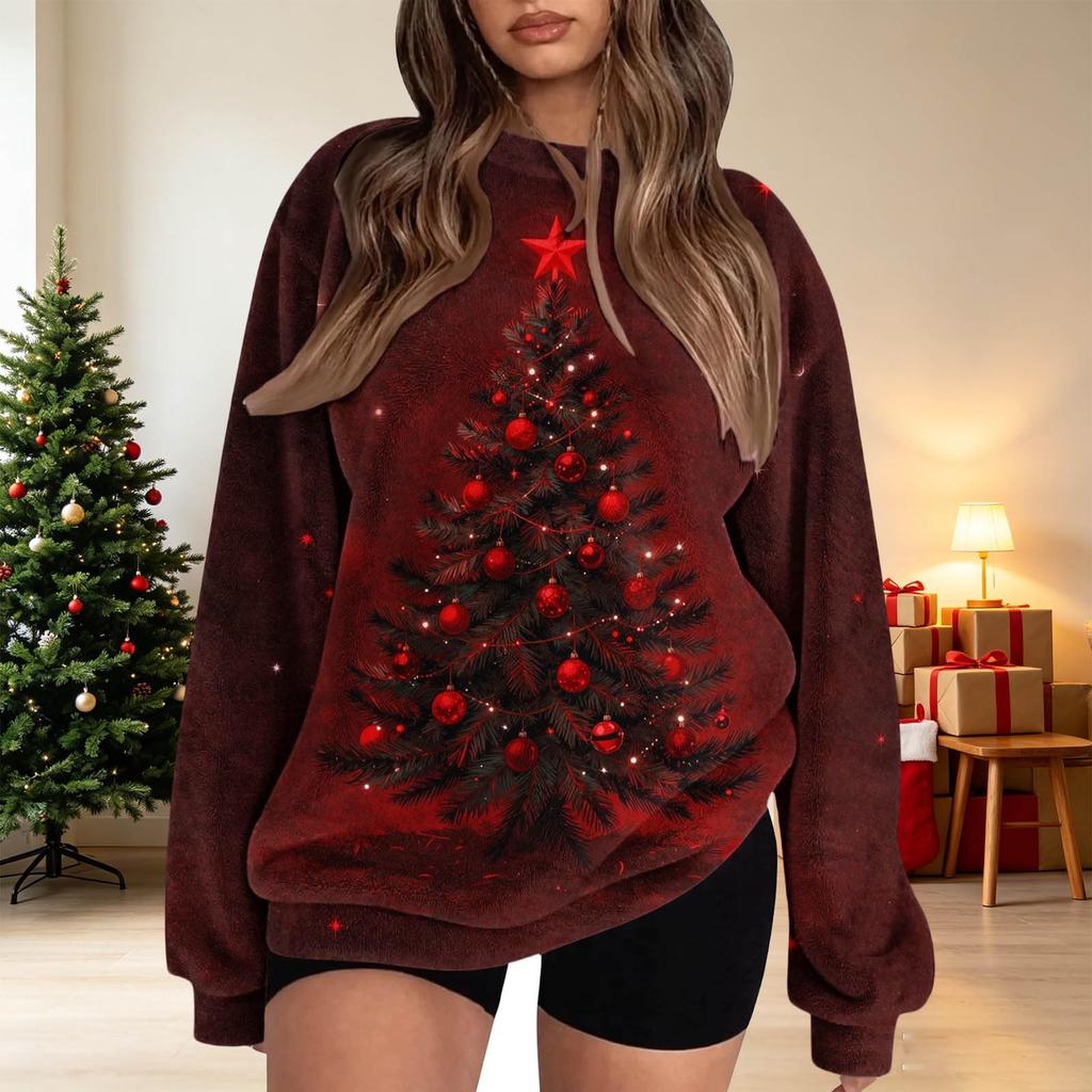 Women's Fashion Flannel Round Neck Printed Long Sleeve Top