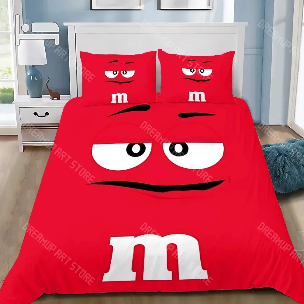 Модный набор постельного белья с логотипом шоколада M&M, пододеяльник, наволочка, декорация для спальни мальчиков и девочек, детский подарок, размер Single Double
