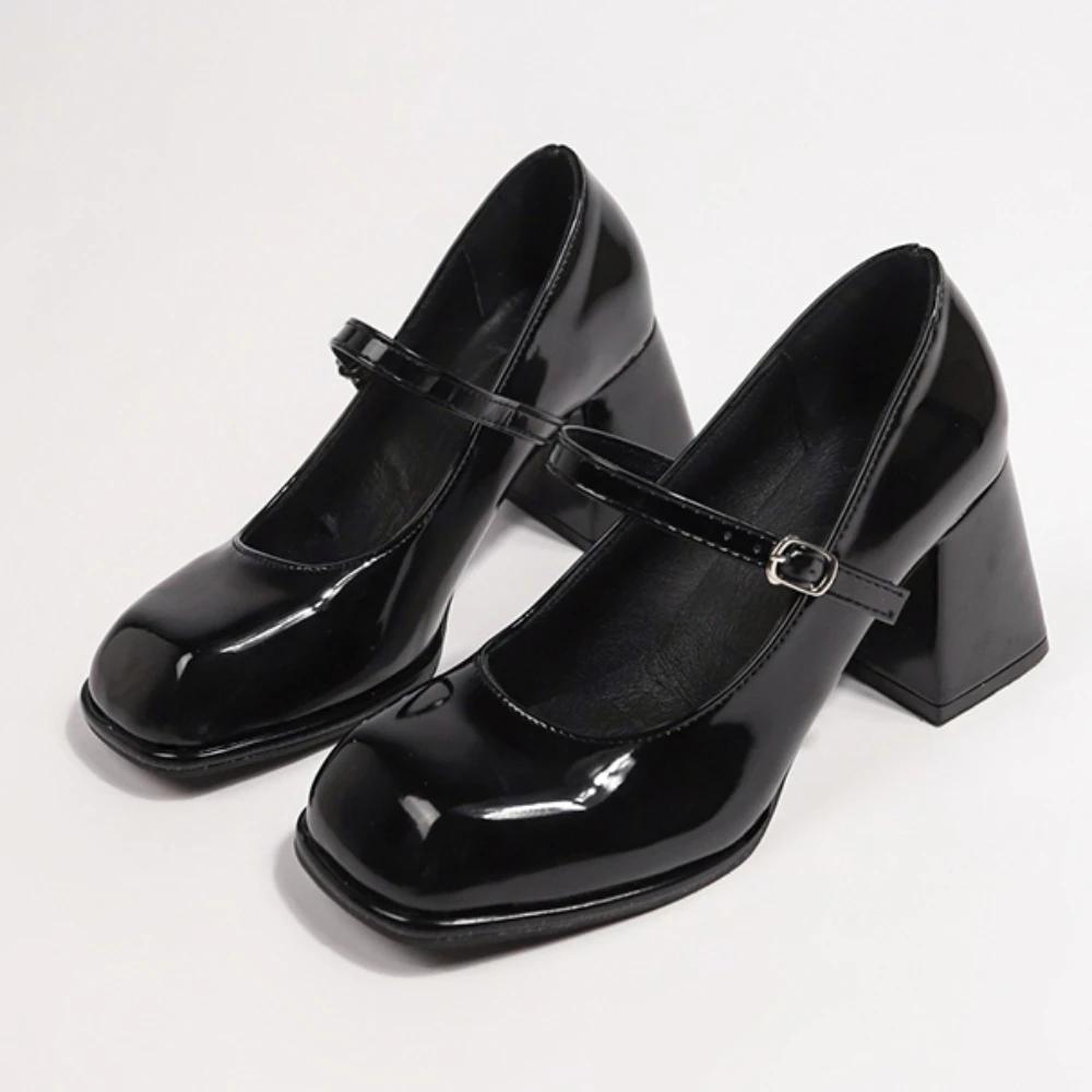 Туфли женские Туфли Мэри Джейн на высоком каблуке Платформа Каблуки с пряжкой Нескользящие Повседневные Туфли на среднем каблуке Офисные женские Туфли-лодочки