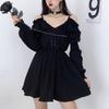 Women Dress Plus Size Lace Up Black Spring Autumn Sexy High Waist Femme Dresses Off Shoulder Long Sleeve Gothic Clothes