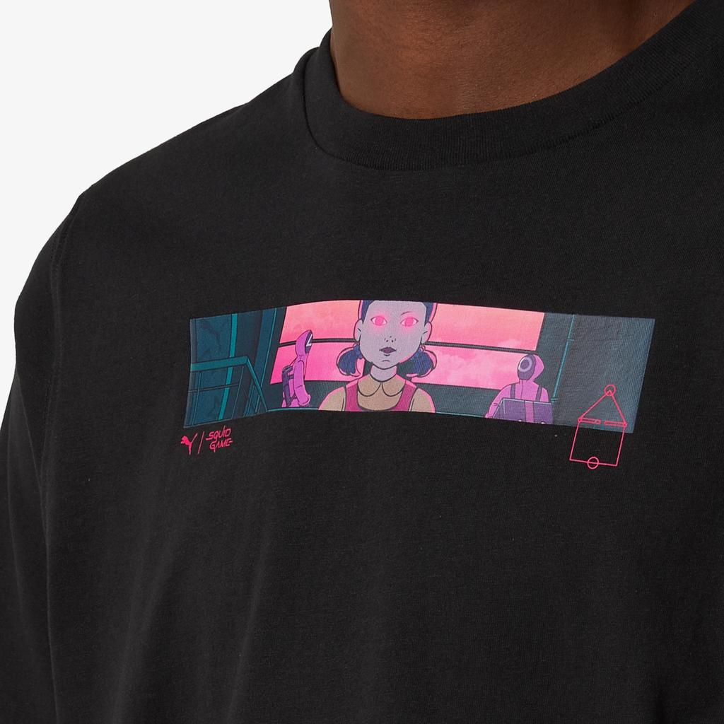 Puma X Коллаборация Squid Game Удобная Универсальная Футболка с Круглым Вырезом и Коротким Рукавом Мужская Футболка Черная 62742601