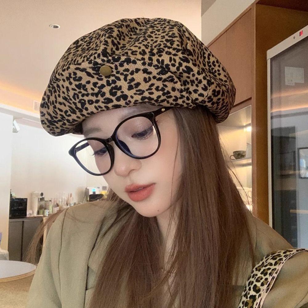 Леопардовый принт Художественная шляпа Y2K Восьмиугольная кепка Повседневный леопардовый берет Путешествия