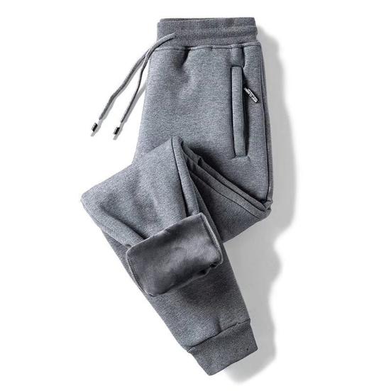 Men Thick Jogger Pants Fleece Lined Casual Sports Trousers Warm Loose Sweatpants with Zippered Pockets for Winter Daily Outings Street
