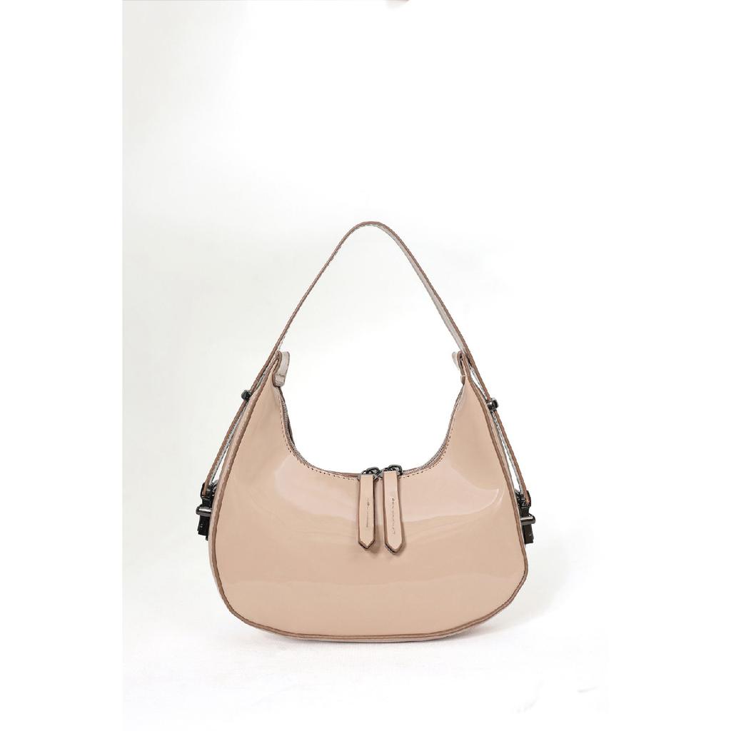 Женская бордово-красная сумка на плечо из лакированной кожи с детальным ремешком