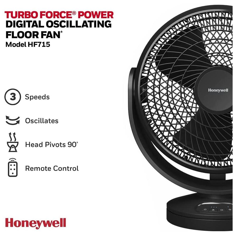 Honeywell Turbo Force Digital Oscillating Floor Fan (Small, Personal Fan for Home or Office with Remote Control and Electronic...