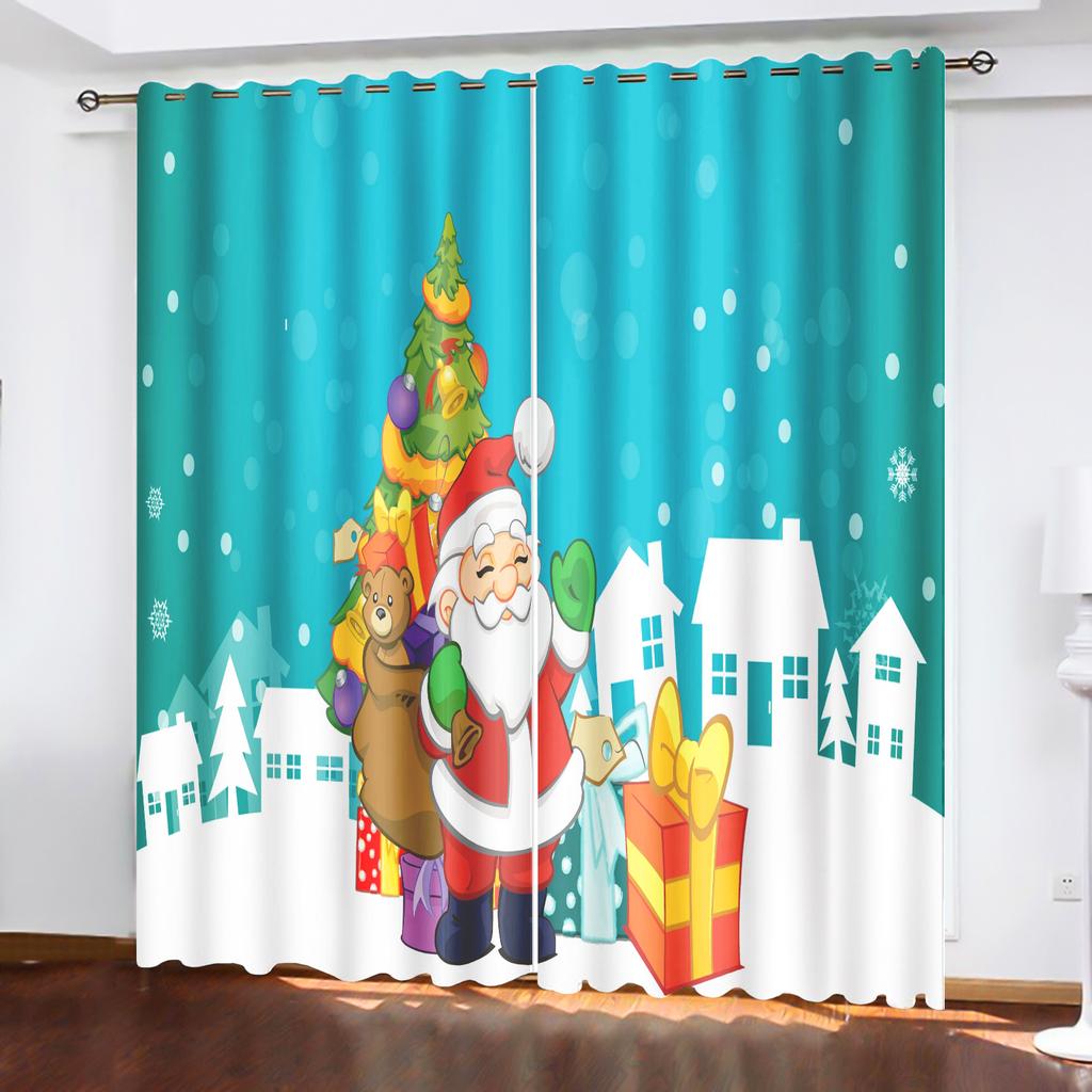 Рождество Санта-Клаус Подходит для домашнего декора Гостиная Спальня Плотные Шторы Балкон Экран Мультфильм Милый Перфорированный