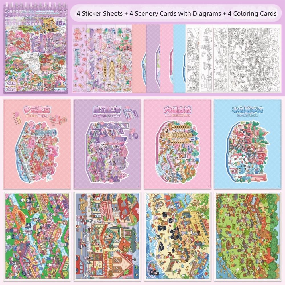 New Cartoon Sticker Book Educational 3D Landscape Coloring Book PET DIY Miniature Scene Stickers Birthday Gifts