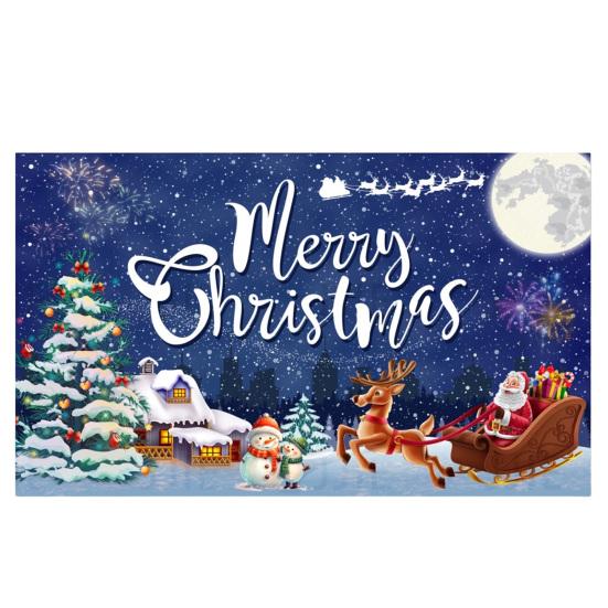 Xmas Photo Booth Prop Christmas Banner, 71x43 Inches Santa Sleigh Reindeer Snowman Backdrop for Winter Wonderland Reusable Holiday Party Decorations,