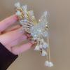1Pc Cool Flower Butterfly Rhinestone Artificial Pearl Tassel Hairpin, Fairy Hair Accessories, Ideal for Gifts