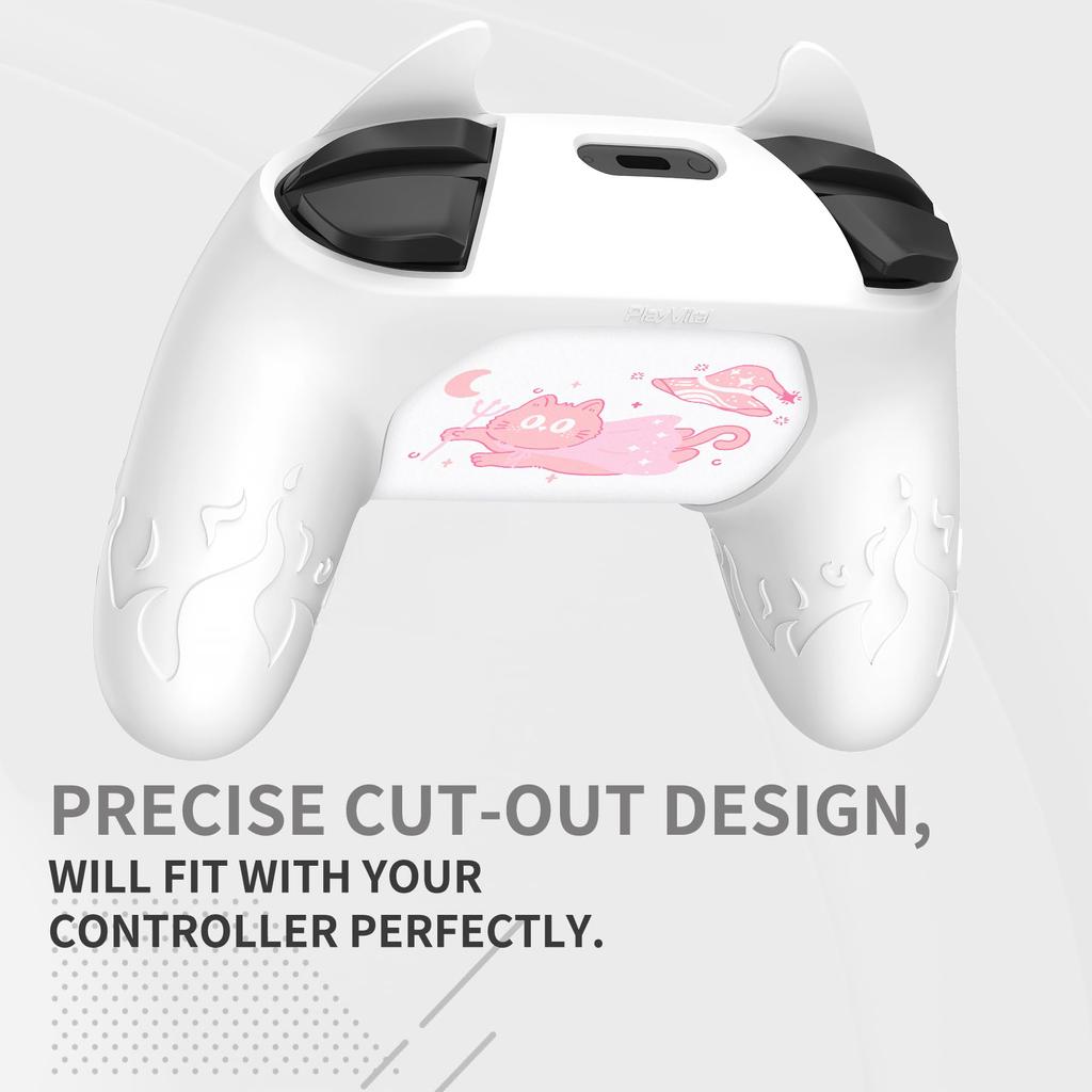 Силиконовый чехол PlayVital Cute Demon для контроллера Nintendo Switch Pro, колпачок джойстика и наклейка-уплотнитель в комплекте [белый]