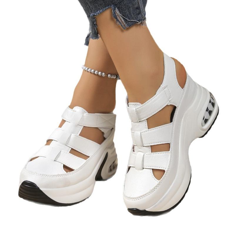 Женские сандалии на платформе широкой полноты, шлепанцы с вырезами и открытым носком на танкетке с липучкой и воздушной подушкой для женщин