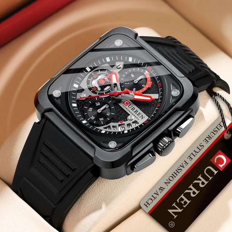 CURREN Business Quartz Watch For Men Original Chronograph Silica Gel Wristwatch Waterproof Luminous Calendar Luxury Man Watches