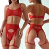 Women Transparent Bra Set  Erotic Sexy Costumes Solid Color Underwear Seamless Bra Thong Garters Sexy Lingerie Sets