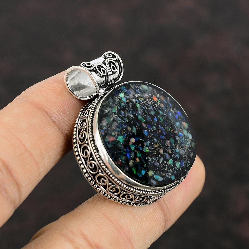 Подвеска из черного эфиопского опала, подвеска из драгоценного камня, подвеска из стерлингового серебра 925 пробы, винтажные ювелирные изделия, подвеска ручной работы, подарок для женщин, подвеска с камнем по случаю рождения