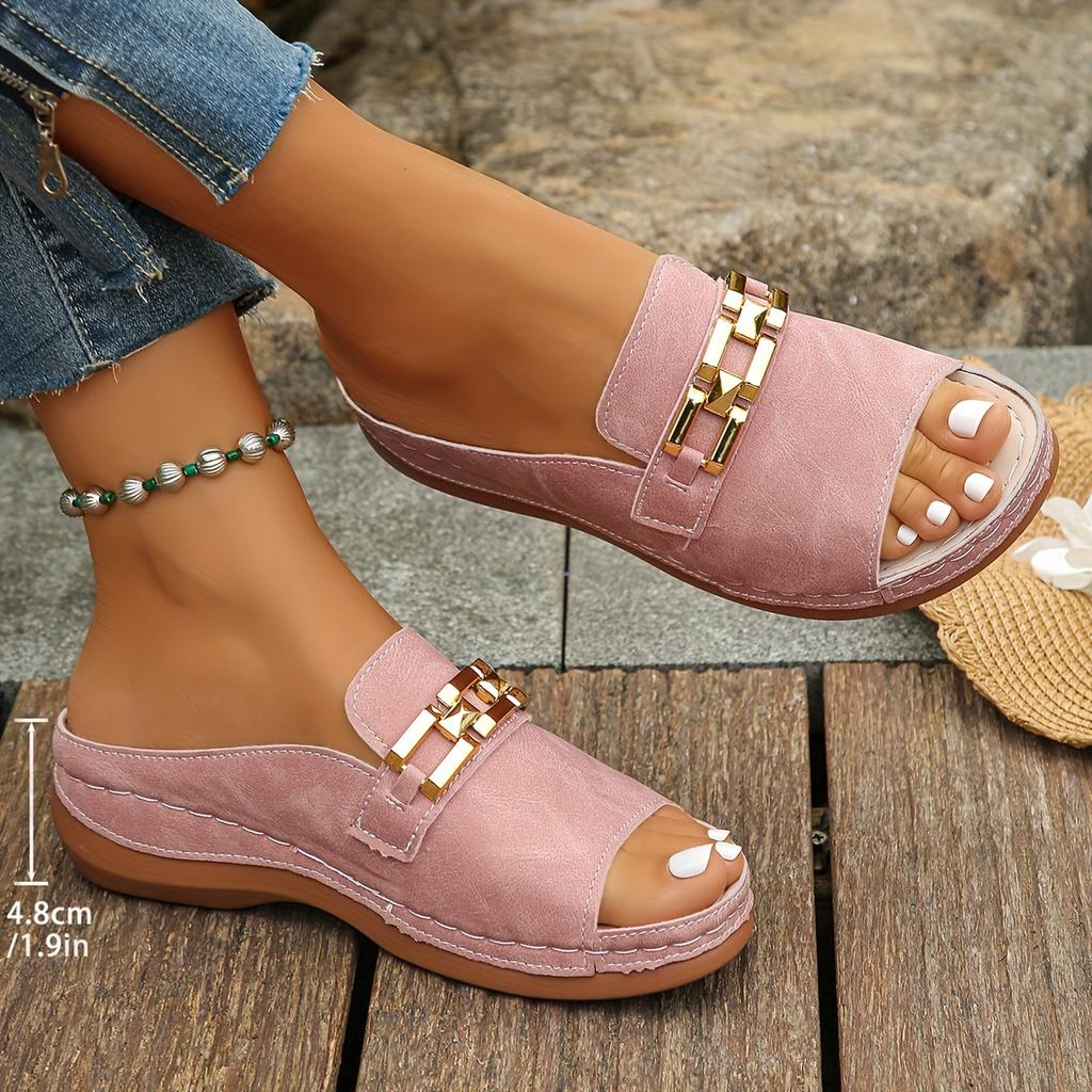 Women's Chain Decorative Wedge Sandals, Casual Open-toed Platform Shoes, Comfortable Sandals