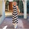 Knit Striped Patchwork Tassels Dress Women Slim O-neck Sleeveless Bodycon Midi Dresses 2024 Spring New Female Street Robes