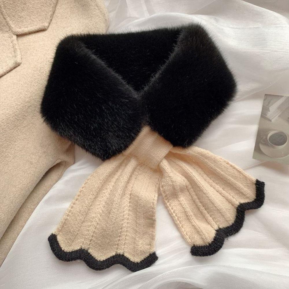 Windproof Neck Scarves Cross Wool Collar Elegant Plush Scarfs  Winter