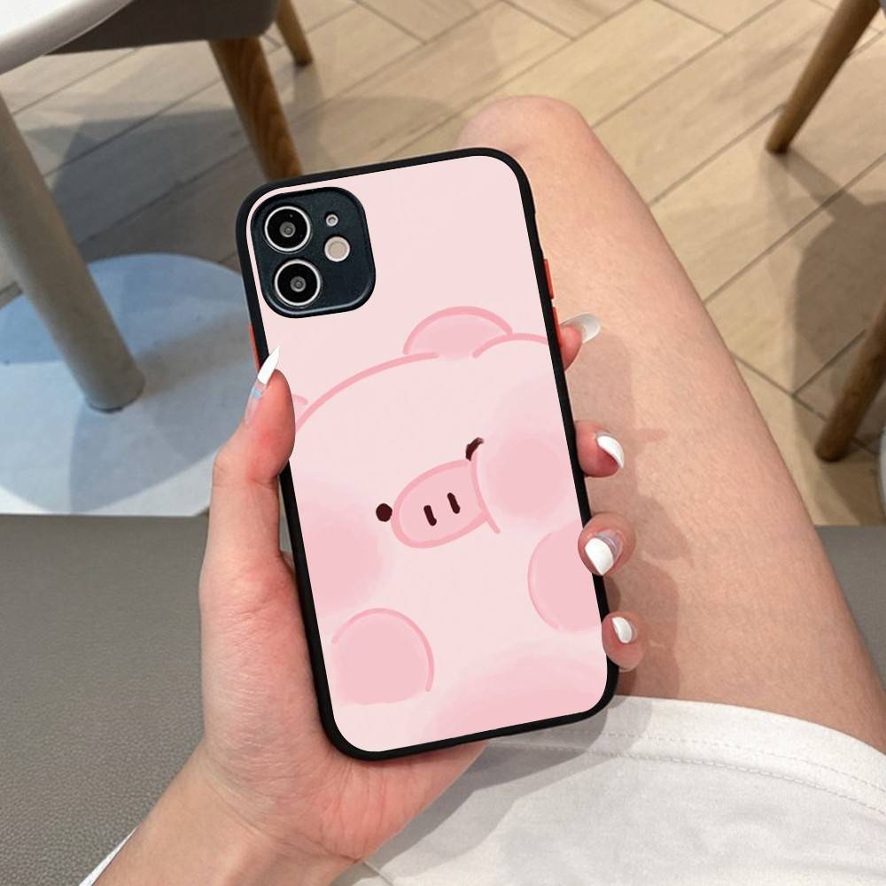 Cute Pig Cartoon L-lulu Phone Case For IPhone 14 11 12 13 Mini Pro Max 8 7 Plus X XR XS MAX Translucent Matte Cover