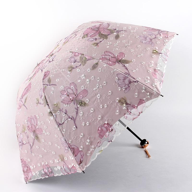 New Fashion Floral Embroidery Lace Folding Princess Umbrella Summer Outdoor Portable UV Protection Sun Umbrella Sunny Umbrella