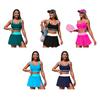 2Pcs/Set Women Tankini Set Low O-Neck Sleeve Tank Tops Tummy Control Side Split Skorts Set Patchwork Color Swimwear