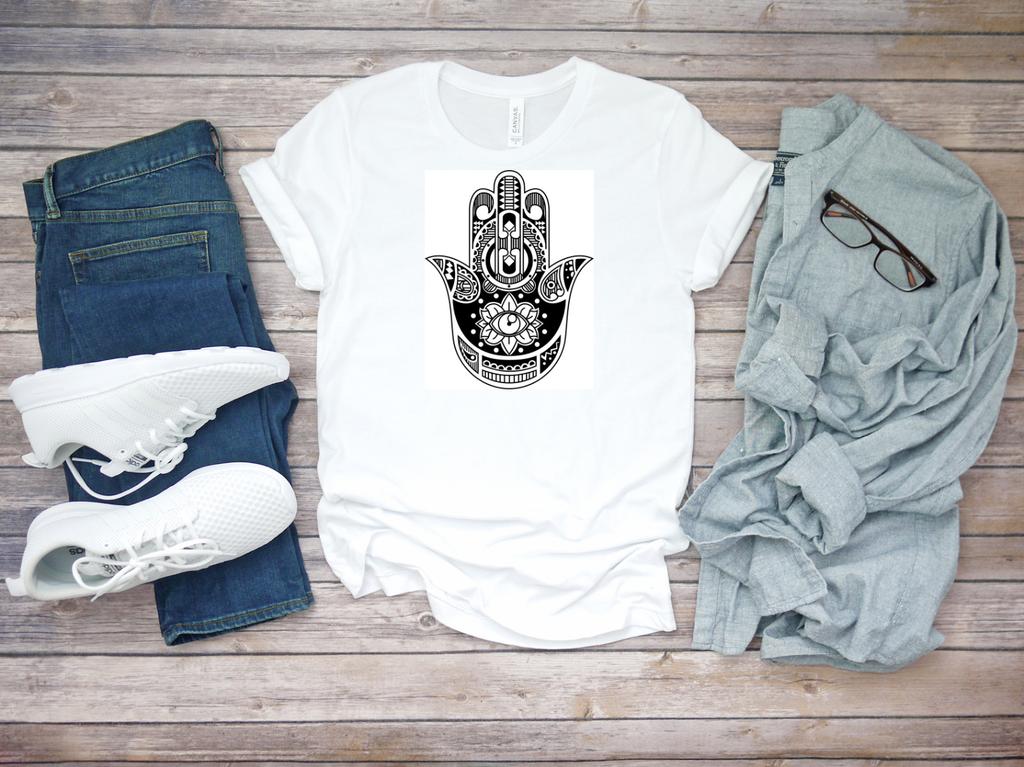 Hamsa Fatima Hand Of Fatima T-shirt Short Sleeve White Men K181
