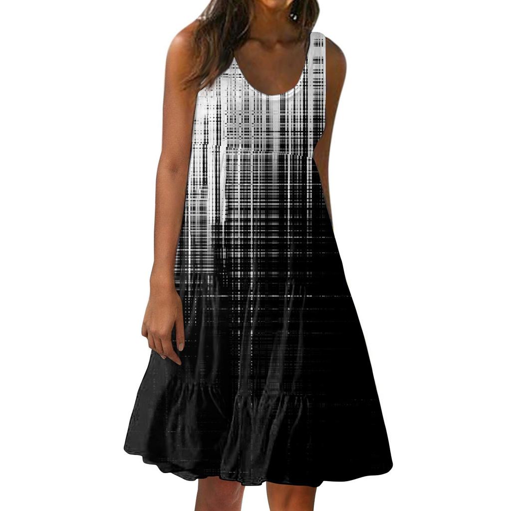 Женское платье, милая повседневная пляжная юбка без рукавов с принтом, сарафан