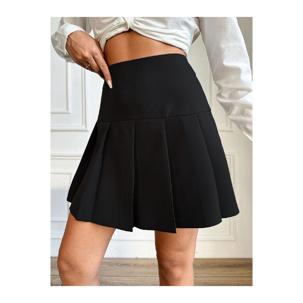 Black Women's Pleated Woven Mini Skirt Et0002