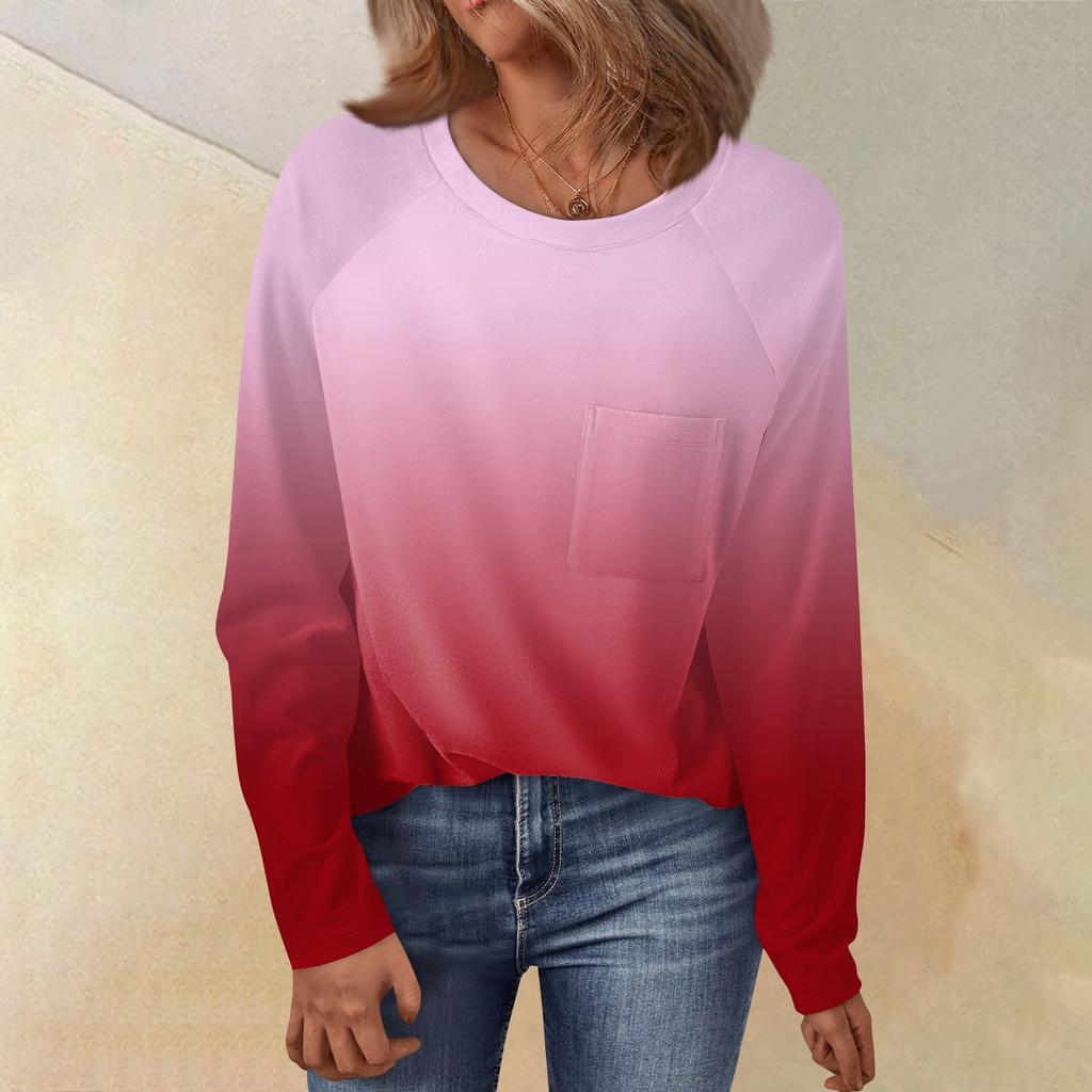 Женский свободный топ с круглым вырезом и градиентным принтом, рукавом реглан, длинным рукавом