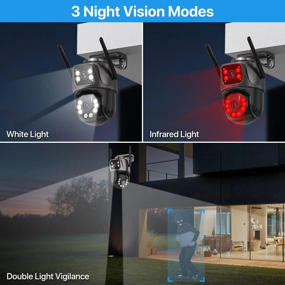 2025 Новая Wifi камера 4K 8MP PTZ Двойной объектив Двойной экран Безопасность HD IP камера Уличная водонепроницаемая AI Tracking Surveillance Onvif ICsee