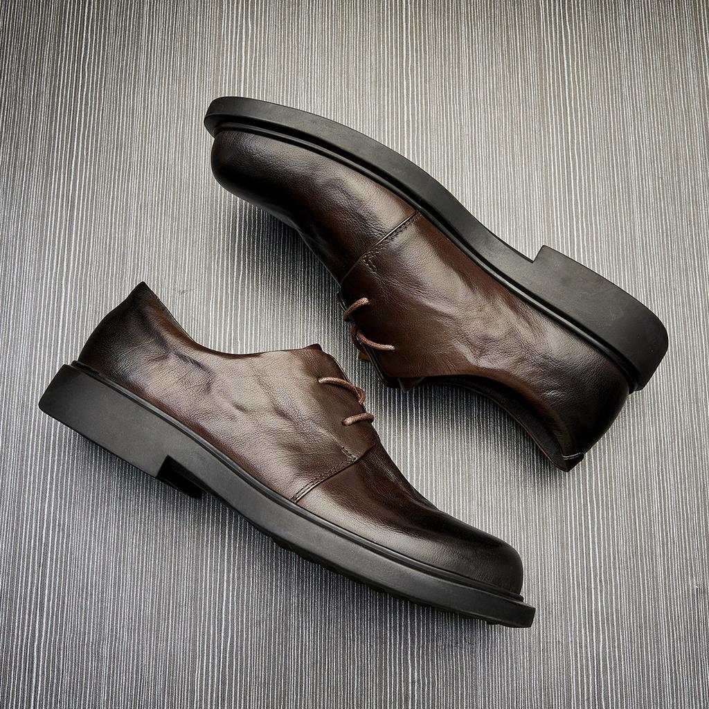 Мужские деловые повседневные кожаные туфли с низким верхом, мужские туфли с круглым носком, зеленые кожаные туфли на шнуровке, маленькие мужские кожаные туфли