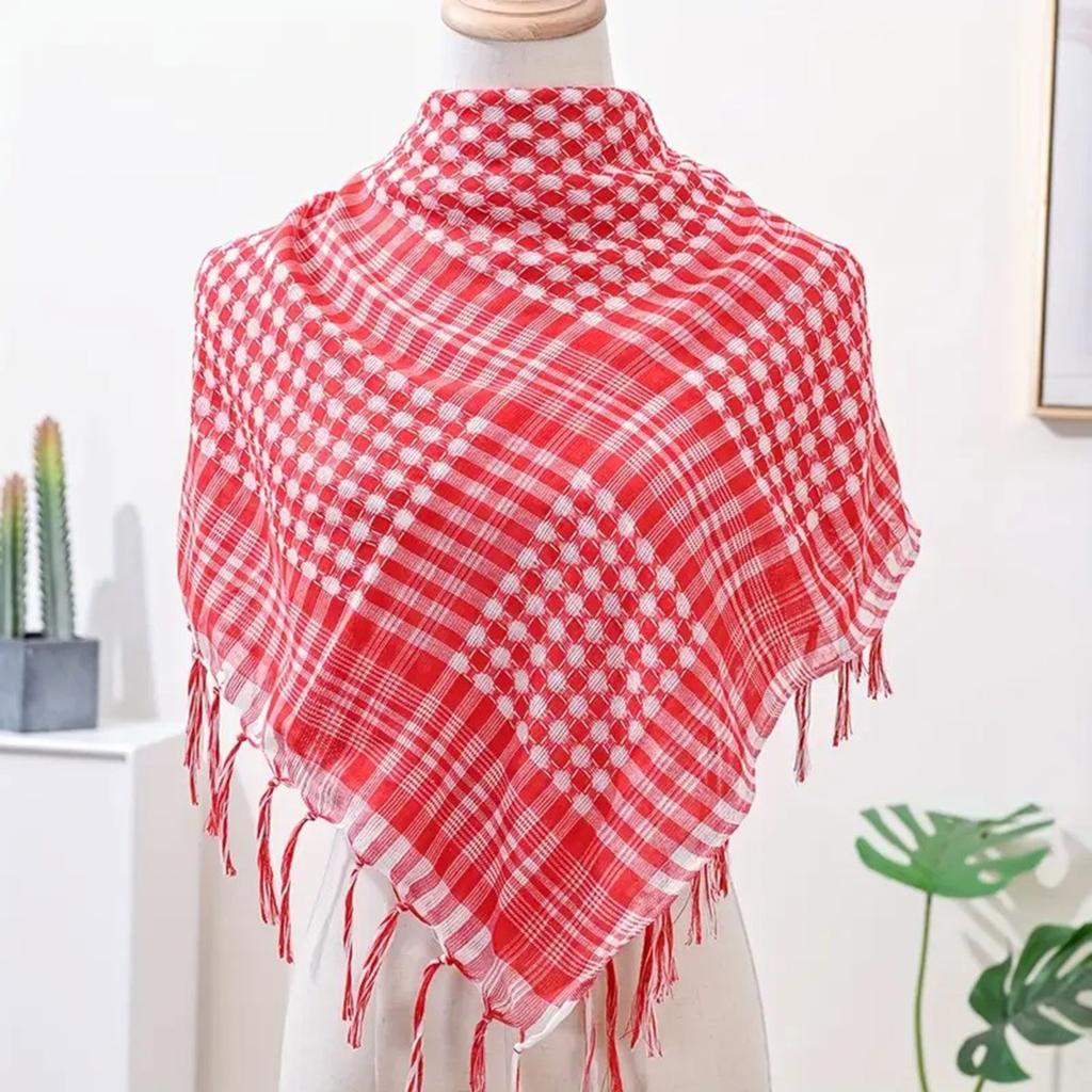 Soft Polyester Checkered Shemagh Scarf With Fringe Trim For Kids Various Outfit Arabic Shoulder Wrap For Boy Daily Wear