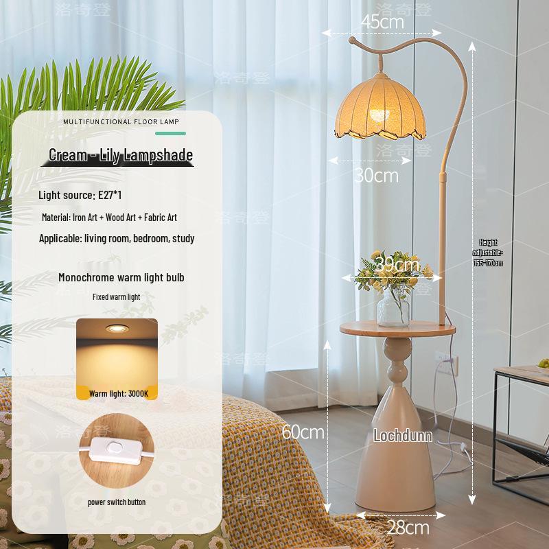 Cream Storage Shelf Floor Lamp with Ambient Light for Living Room or Bedroom