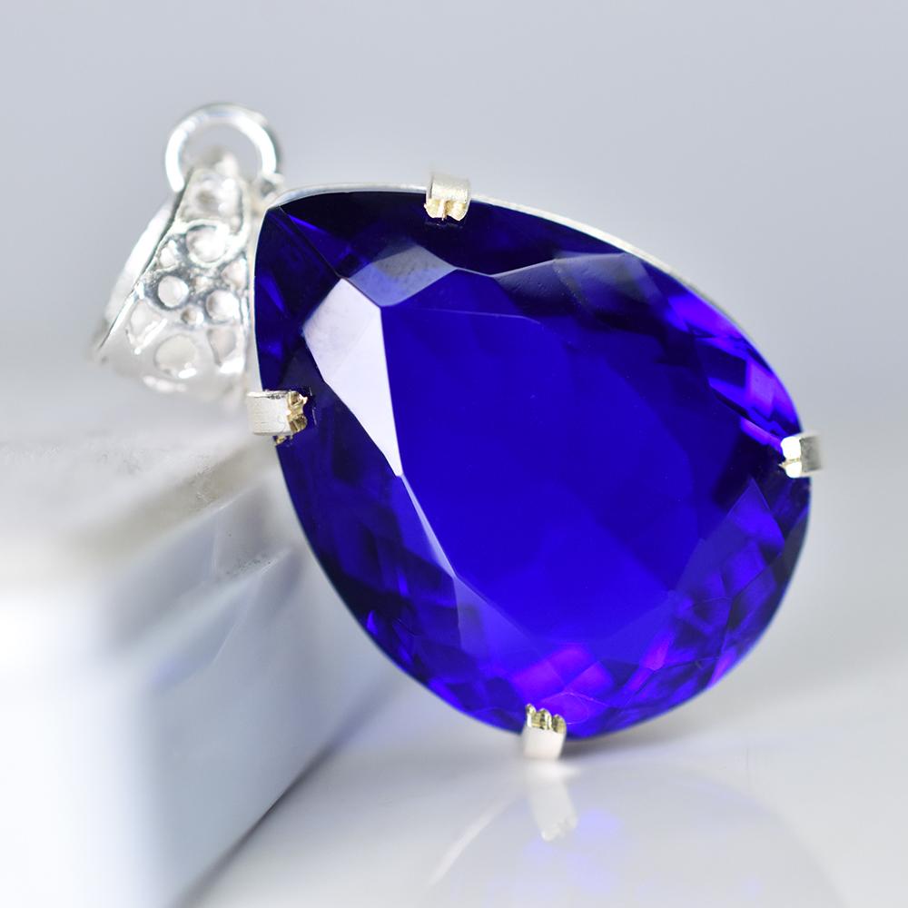 63 Ct Lab Created Blue Tanzanite Pendant 925 Sterling Silver Gemstone Certified My.pd-133-k