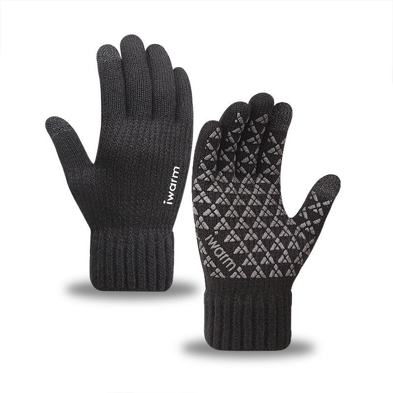Iwarm Love Warm Camel Wool Men's Winter Wool Gloves Piled Thickened Knitted Touch Screen Gloves