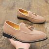 Spring and Autumn Suede Casual Leather Shoes Wear Tassel and One Pedal Lazy Shoes Large Size Men's Glove Loafers