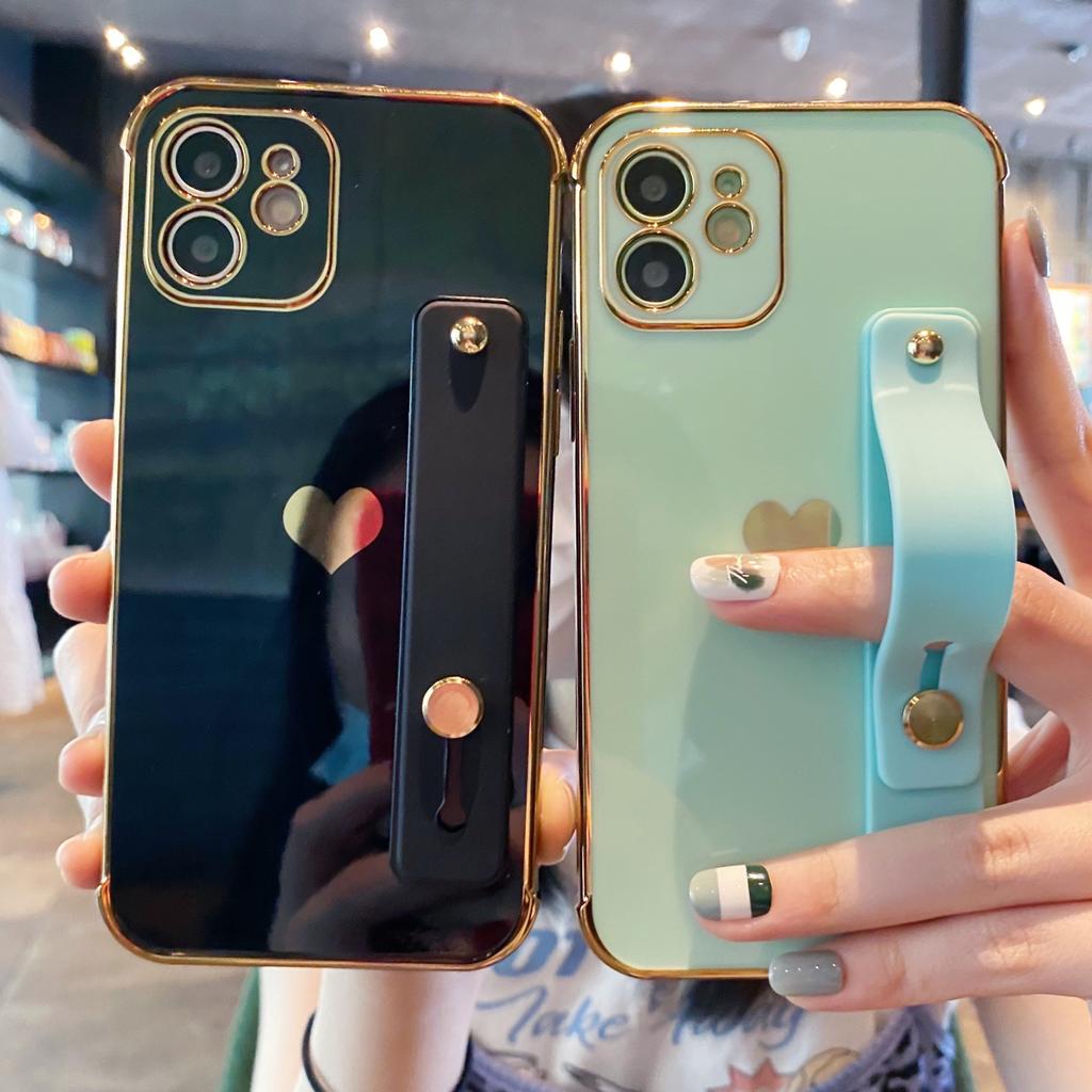 Side electroplating love applies to iPhone17 wristband bracket 16 mobile phone case 15 Apple XSMAX/XR protective case