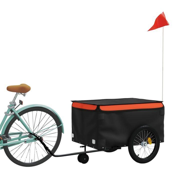 VidaXL Remorque de Vélo, Chariot de Transport avec Barre d'Attelage, Remorque de Bicyclette avec Drapeau pour Bagage, Noir 94110